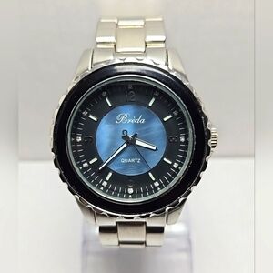 Mens Breda Watch 41mm Silver Tone Blue Mother Of Pearl Dial New Battery